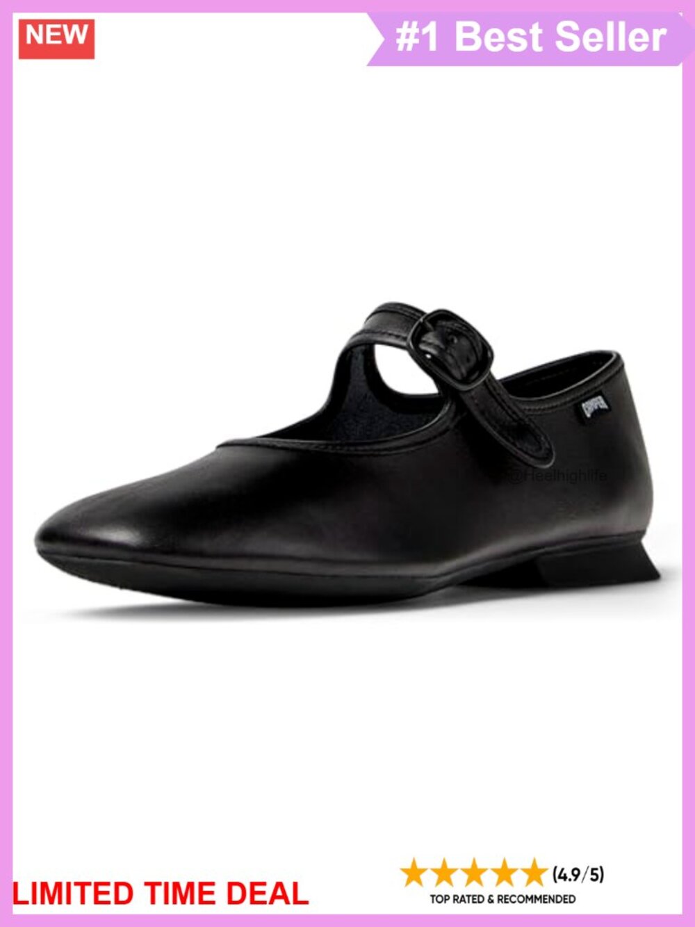 Mary Jane Flats with Leather Upper and Cushioned Insole